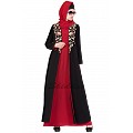 Double layered embroidery abaya- Black-Red Double layered embroidery abaya- Black-Red